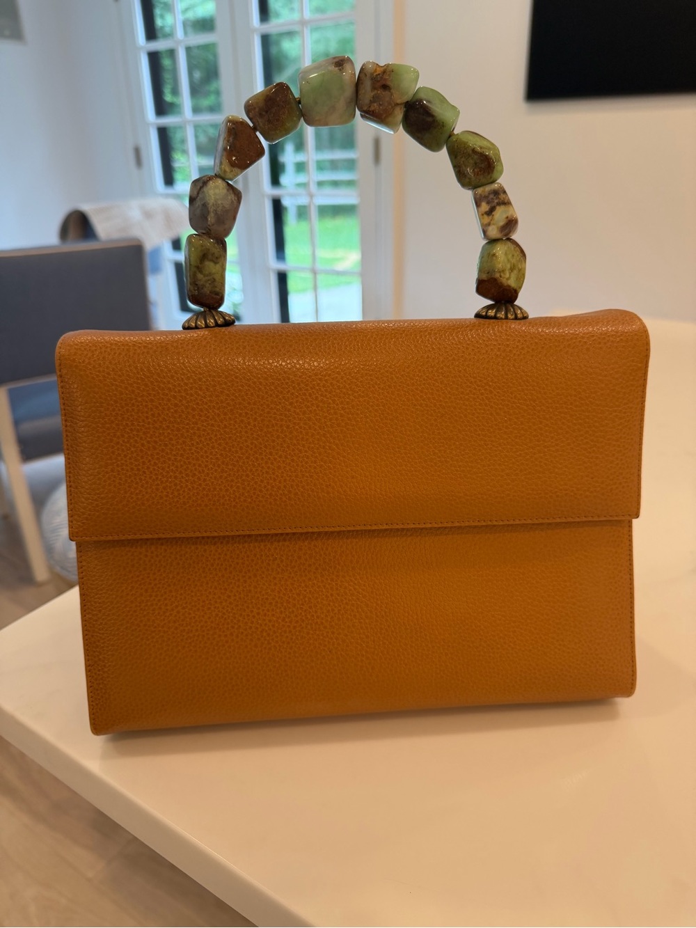 Camel lizard handbag with turquoise stone handle by Darby Scott